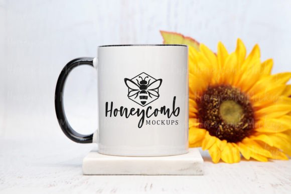 11oz Black Accent Mug Mockup Sunflowers