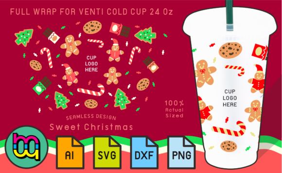 24oz Cold Cup Full Wrap Sweet Christmas