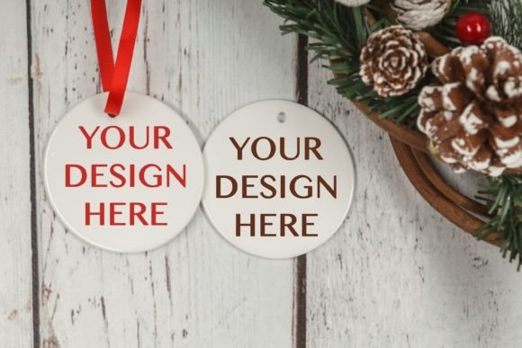 Christmas Round Ceramic Ornament Mockup Graphics
