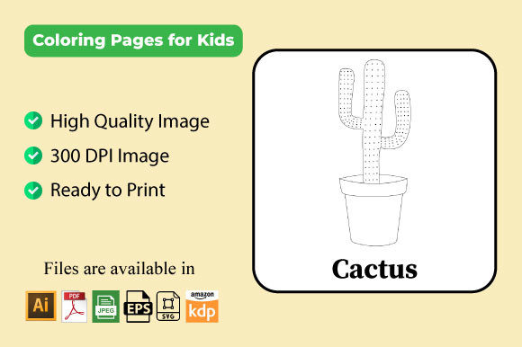 Cute Cactus Coloring Pages KDP for Kids