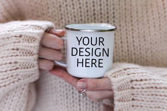 Enamel Mug Mockup Holding in Hands: Graphics & Mugs Amp