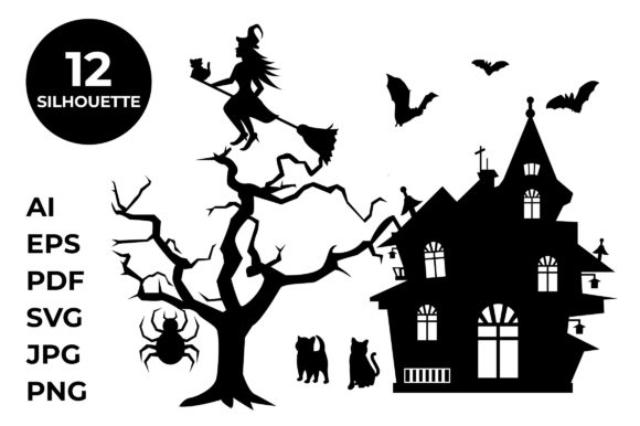 Halloween Silhouettes Vector SVG File for Graphics and Crafts