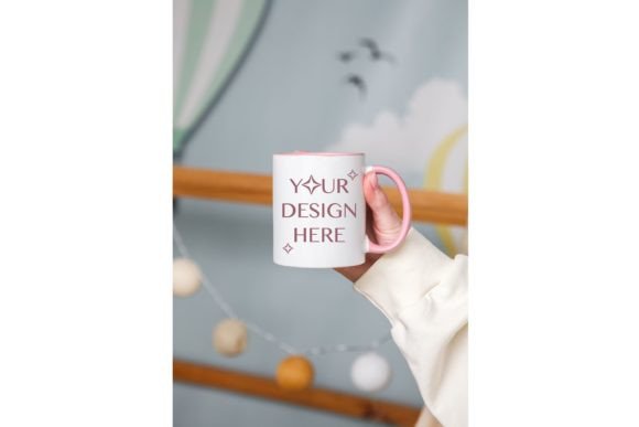 Pink Handle Mug Mockup 11oz in Hand: Graphics & Mugs Amp