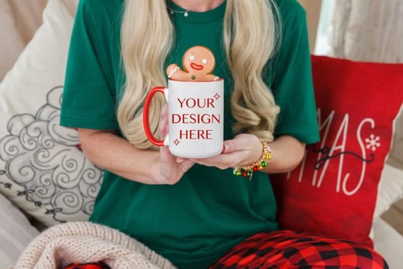 Red Accent Christmas Mug Mockup in Hands