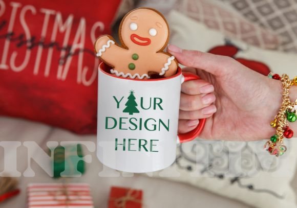 Red Handle Christmas Mug Mockup 11oz Graphics