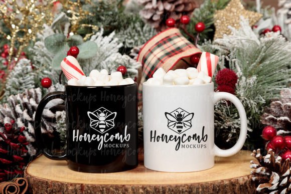 Two 11oz Christmas Mugs Mockup Graphics and Mugs Amp