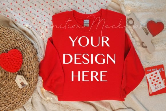 Valentine's Day Red Gildan 18000 Mockup