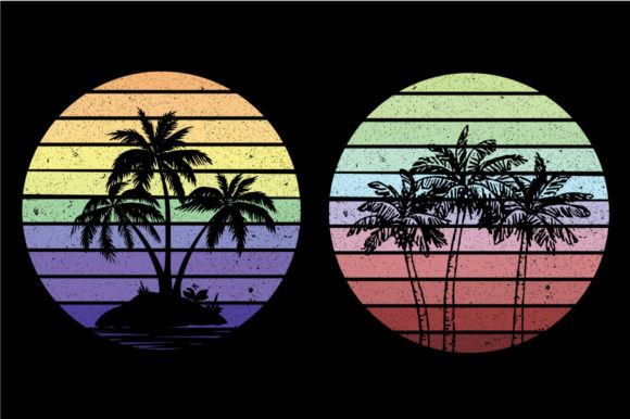 Vintage Retro Sunset Palm Tree Fall Graphics